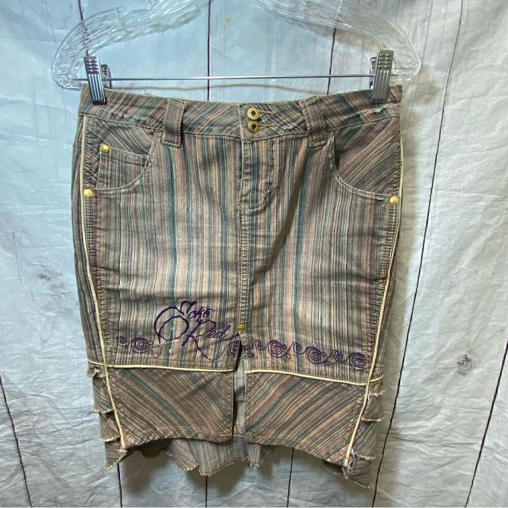 Ecko Red Denim Ruffle Skirt-Striped-Size 3 (juniors)
